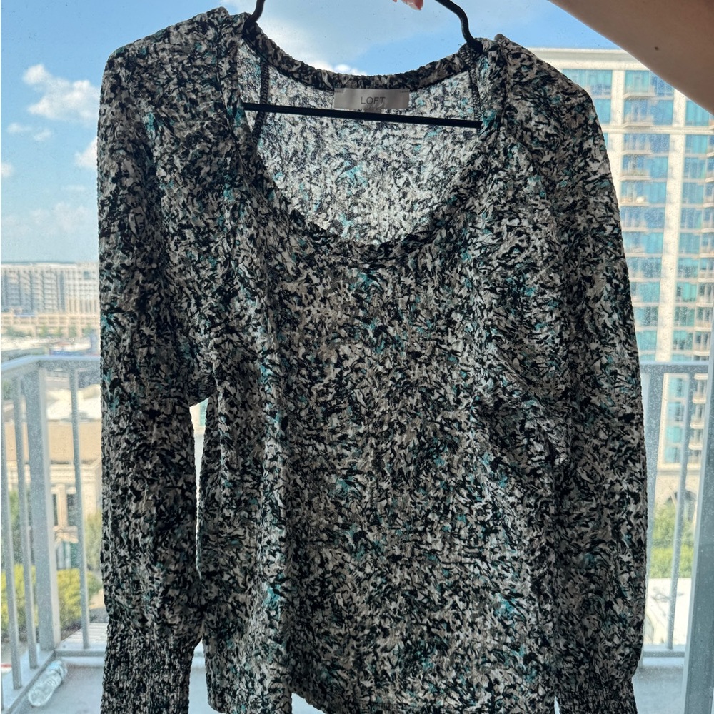 LOFT Black and White Patterned Blouse